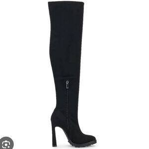JLo Knee High Suede Combat Bottom Black Heeled Boots